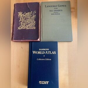Vintage Book Collection: Encyclopedia, Language Games, World Atlas